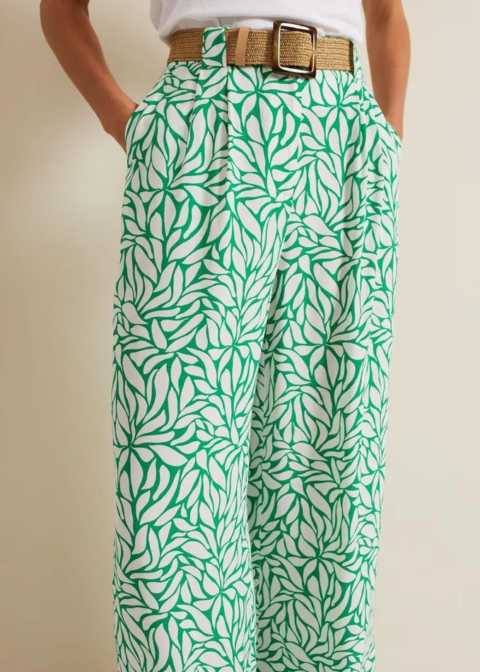 Phase Eight Nylah Printed Wide Leg Trousers Green Women Trousers
