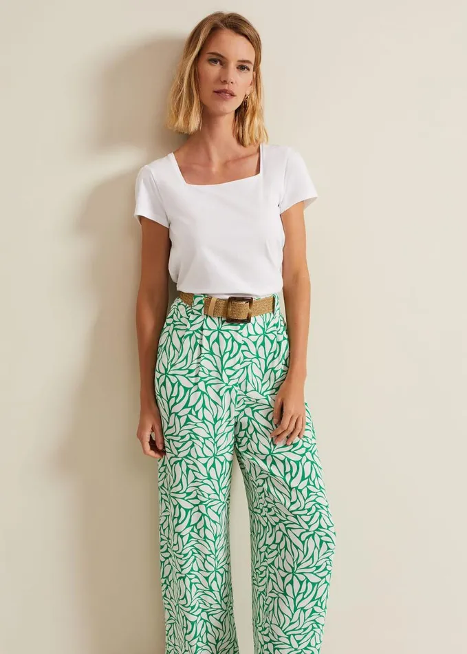 Phase Eight Nylah Printed Wide Leg Trousers Green Women Trousers