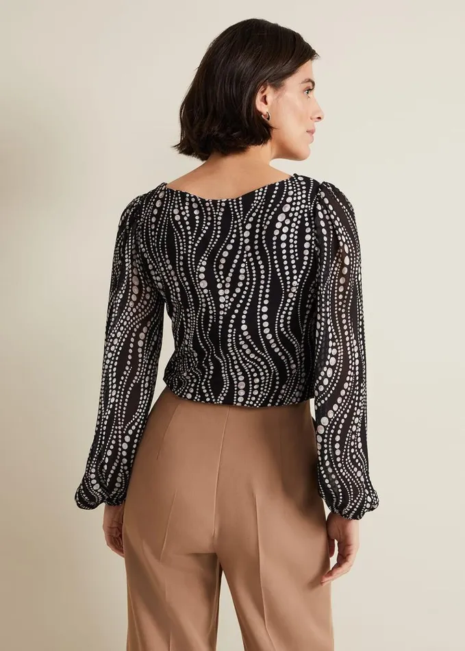 Phase Eight Patricia Pearl Print Woven Mix Top Black Women Tops and TShirts