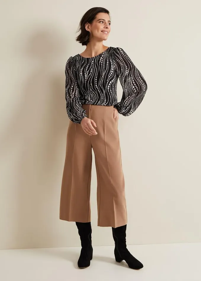 Phase Eight Patricia Pearl Print Woven Mix Top Black Women Tops and TShirts