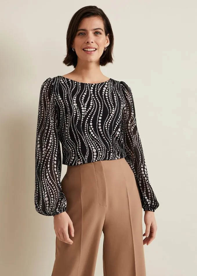 Phase Eight Patricia Pearl Print Woven Mix Top Black Women Tops and TShirts
