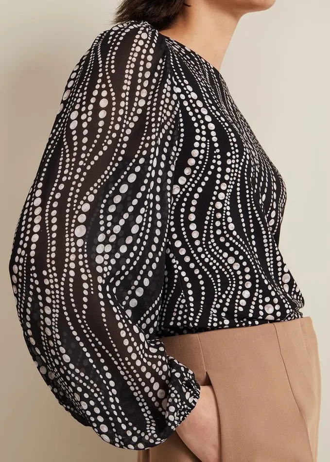 Phase Eight Patricia Pearl Print Woven Mix Top Black Women Tops and TShirts