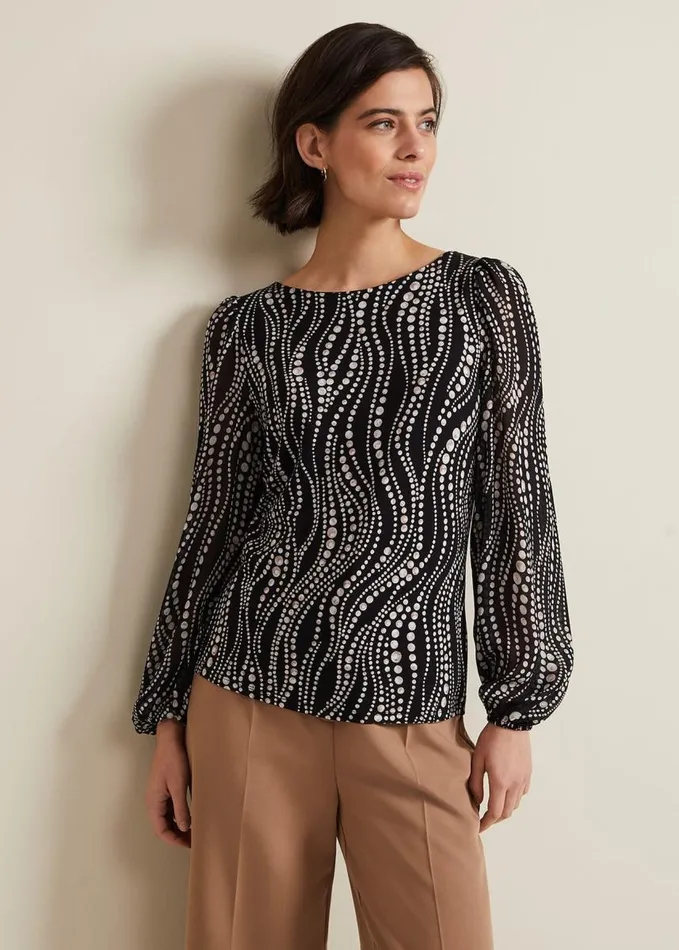Phase Eight Patricia Pearl Print Woven Mix Top Black Women Tops and TShirts