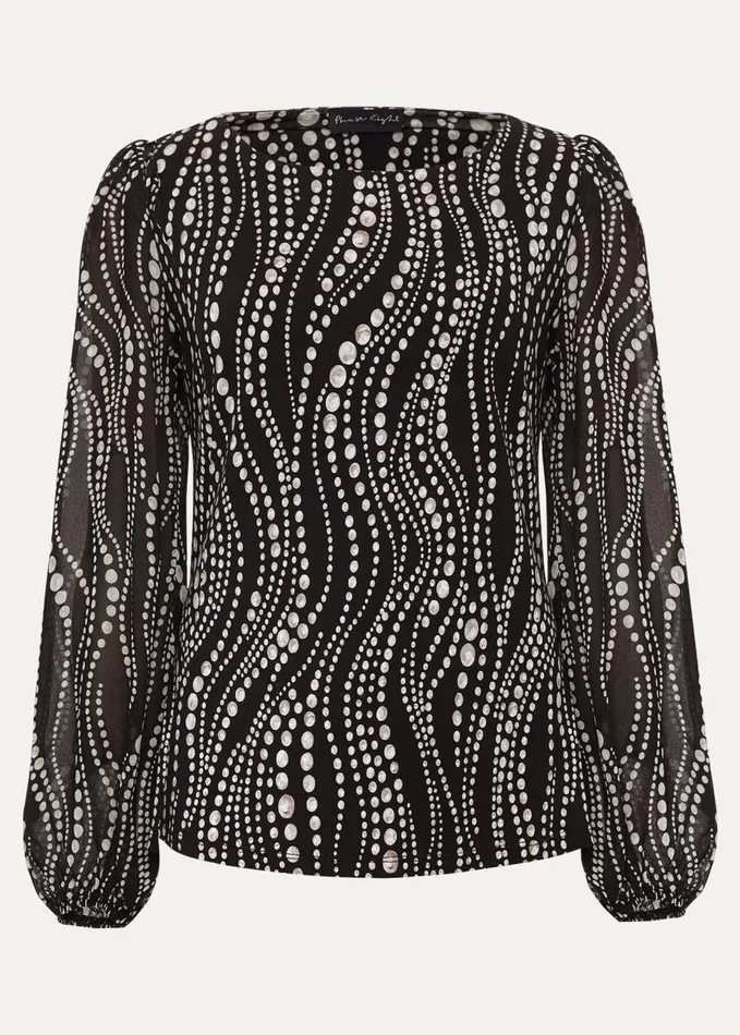 Phase Eight Patricia Pearl Print Woven Mix Top Black Women Tops and TShirts