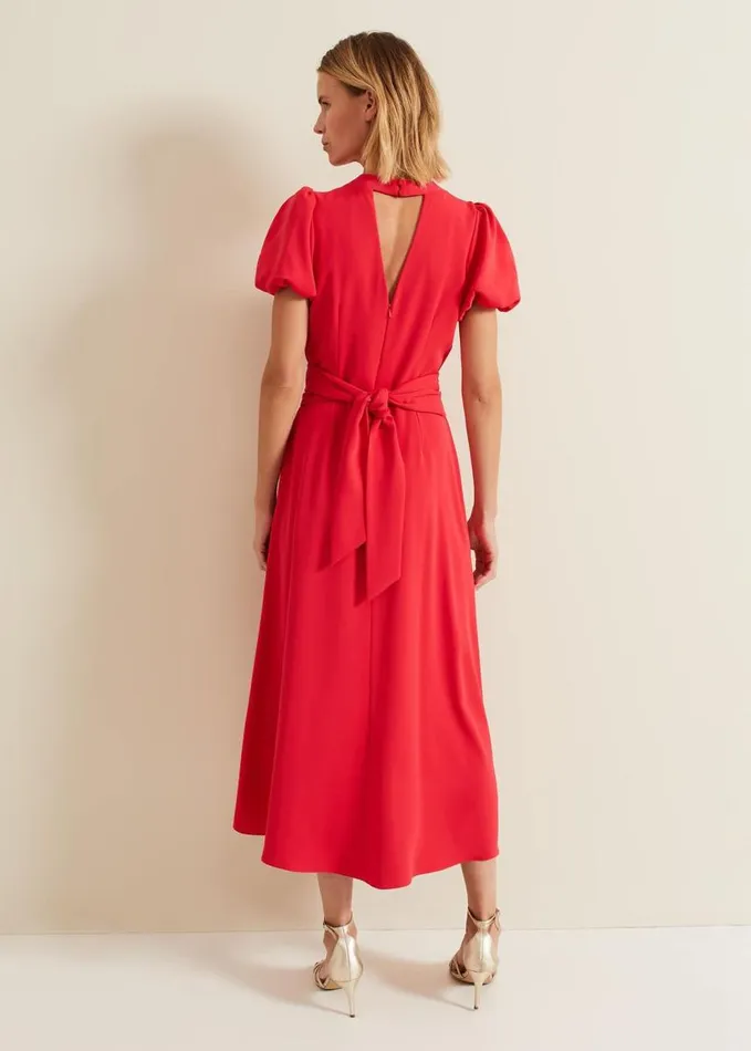 Phase Eight Paulina Coral Puff Sleeve Midi Dress Coral Women Dresses