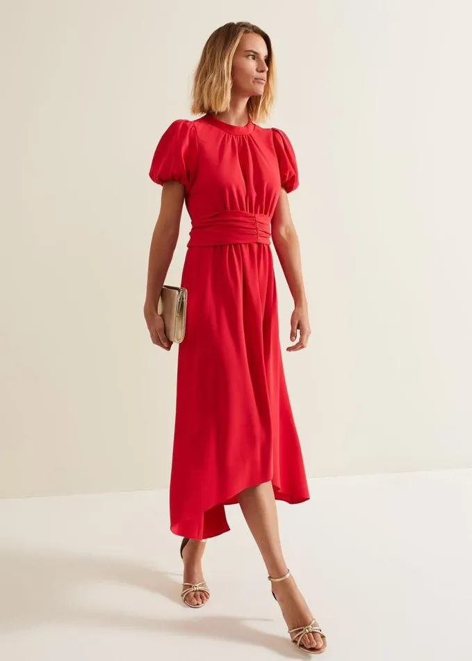 Phase Eight Paulina Coral Puff Sleeve Midi Dress Coral Women Dresses