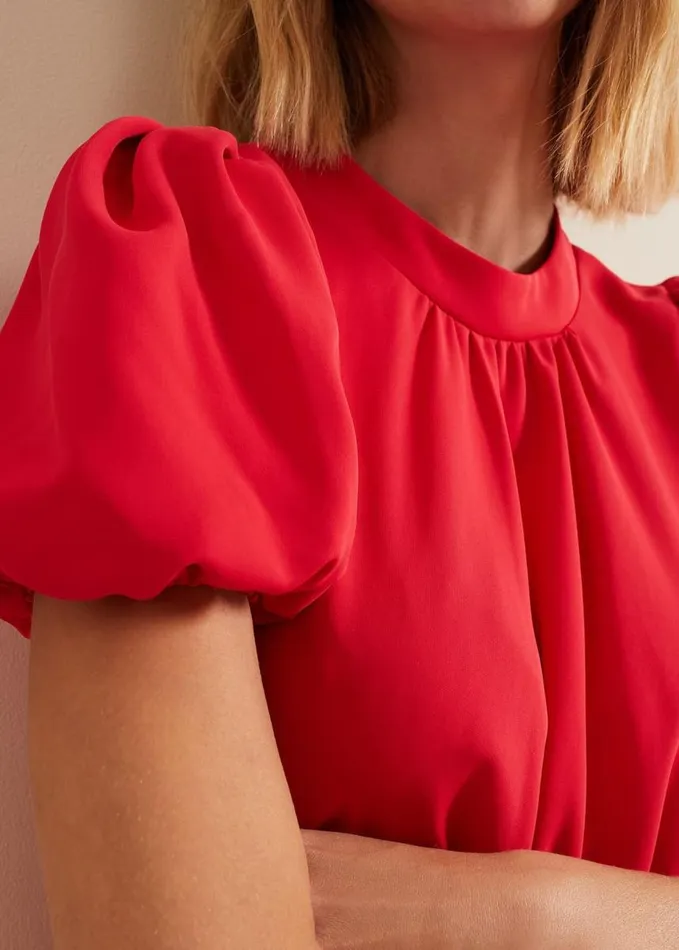 Phase Eight Paulina Coral Puff Sleeve Midi Dress Coral Women Dresses