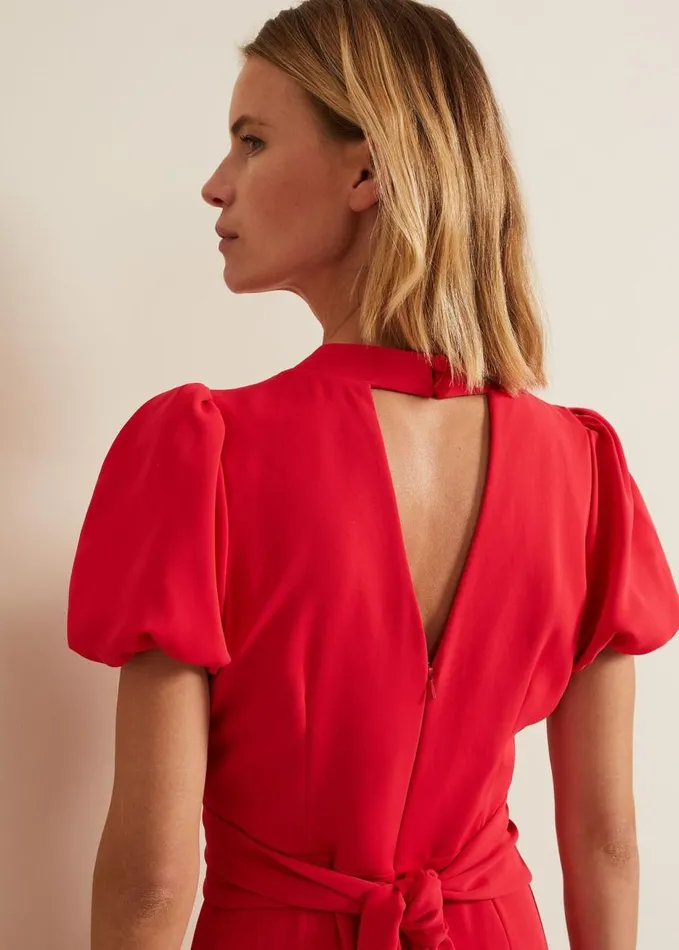 Phase Eight Paulina Coral Puff Sleeve Midi Dress Coral Women Dresses