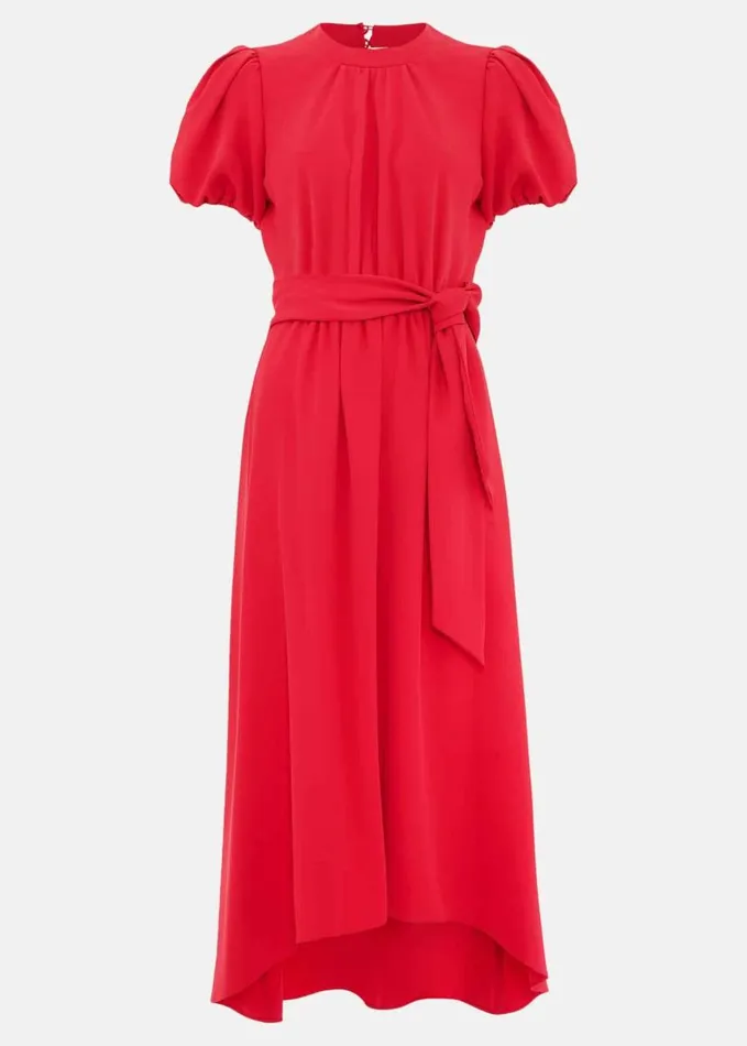 Phase Eight Paulina Coral Puff Sleeve Midi Dress Coral Women Dresses