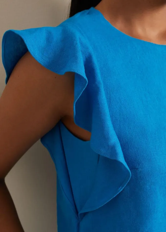 Phase Eight Petite Aubrey Blue Linen Frill Jumpsuit Blue Women Dresses
