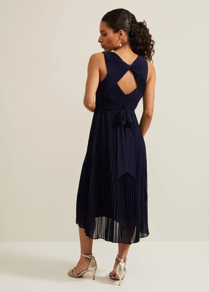 Phase Eight Petite Cressida Pleat Maxi Dress Navy Women Dresses