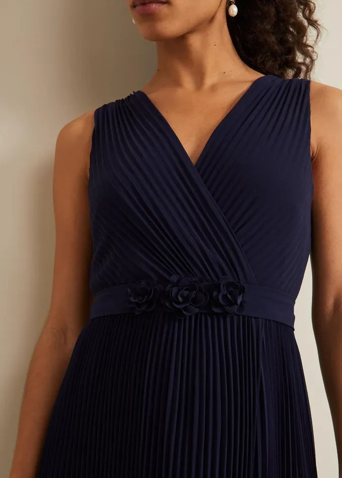 Phase Eight Petite Cressida Pleat Maxi Dress Navy Women Dresses