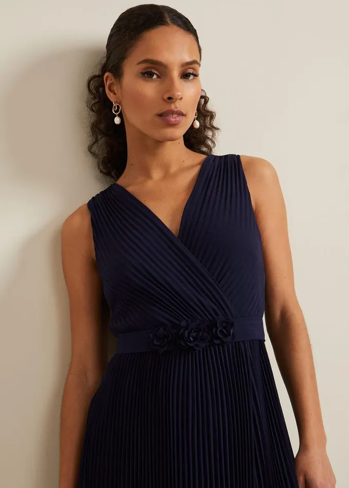 Phase Eight Petite Cressida Pleat Maxi Dress Navy Women Dresses
