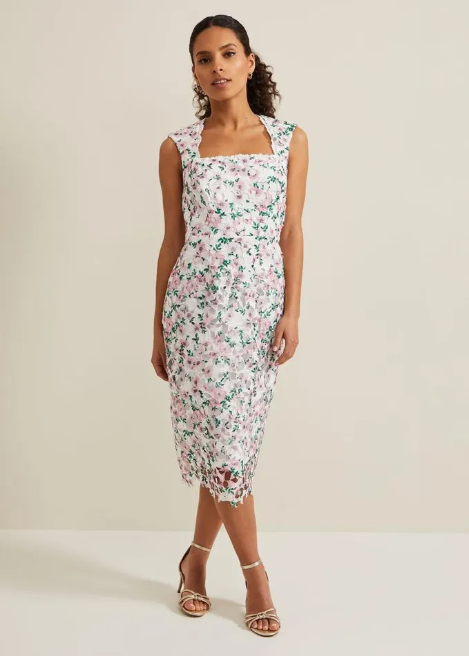 Phase Eight Petite Diana Floral Lace Midi Dress Multicoloured Women Dresses