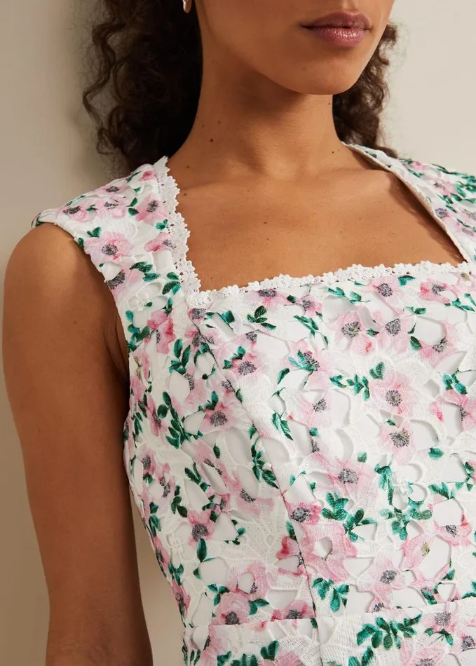 Phase Eight Petite Diana Floral Lace Midi Dress Multicoloured Women Dresses