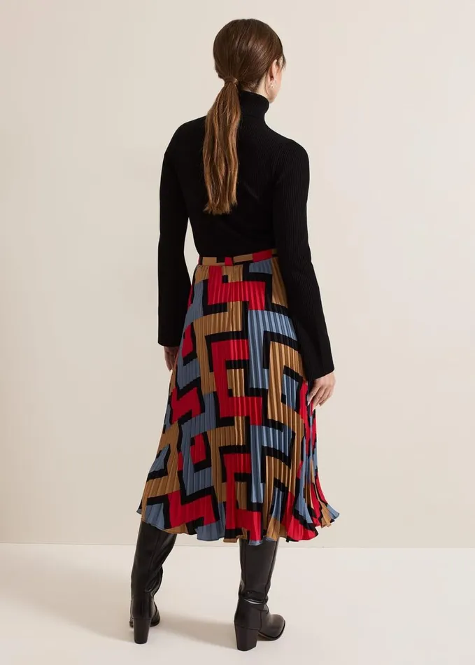 Phase Eight Petite Elmina Geo Pleated Midi Skirt Black Women Skirts
