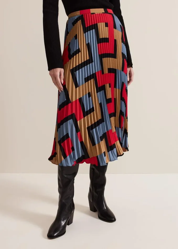 Phase Eight Petite Elmina Geo Pleated Midi Skirt Black Women Skirts