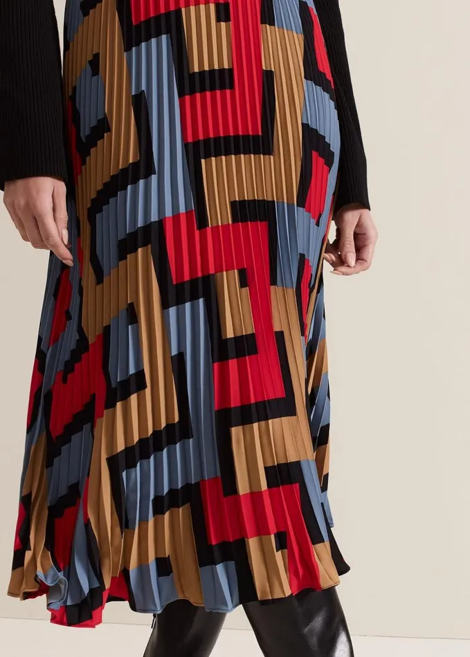 Phase Eight Petite Elmina Geo Pleated Midi Skirt Black Women Skirts