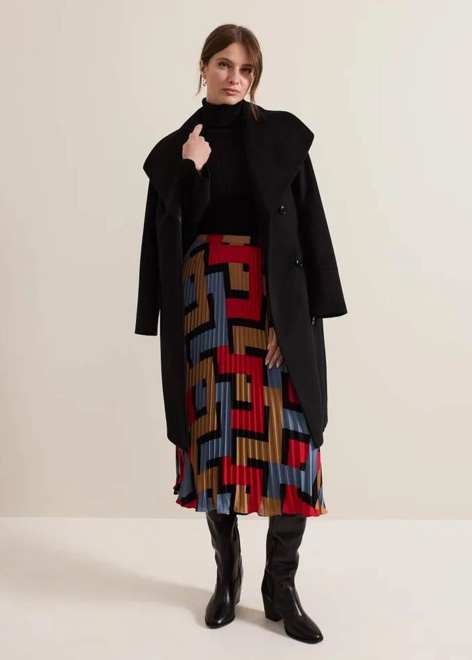 Phase Eight Petite Elmina Geo Pleated Midi Skirt Black Women Skirts