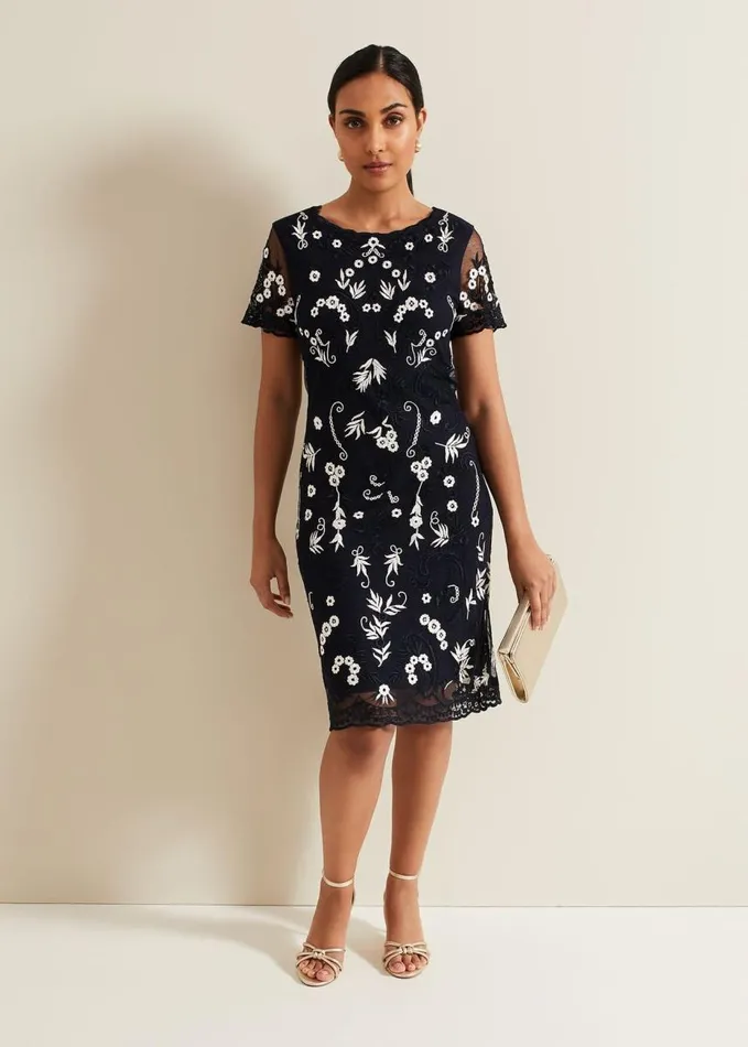 Phase Eight Petite Florisa Embroidered Dress Navy Women Dresses