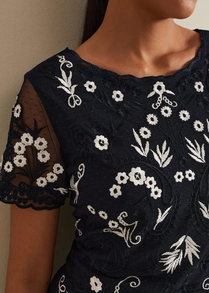 Phase Eight Petite Florisa Embroidered Dress Navy Women Dresses