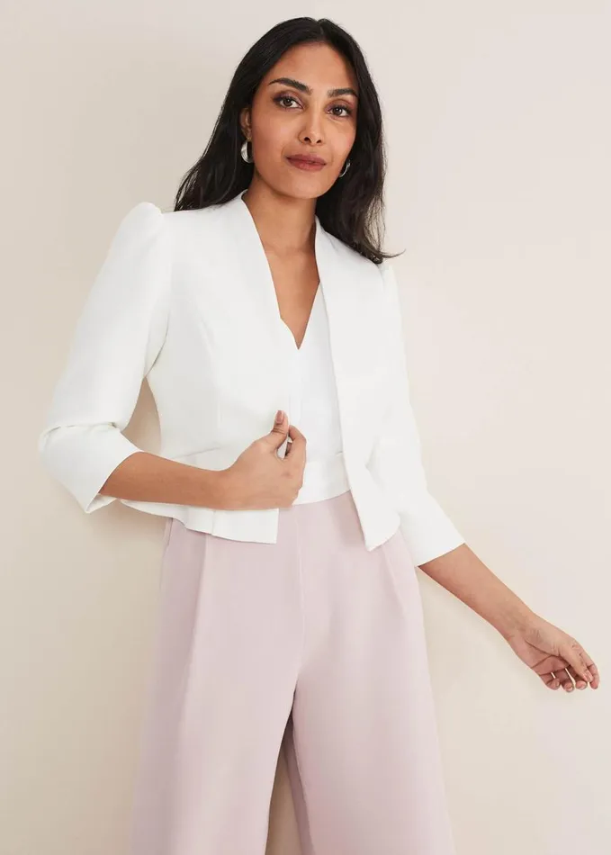 Phase Eight Petite Isabella Bow Jacket Ivory Women Jackets