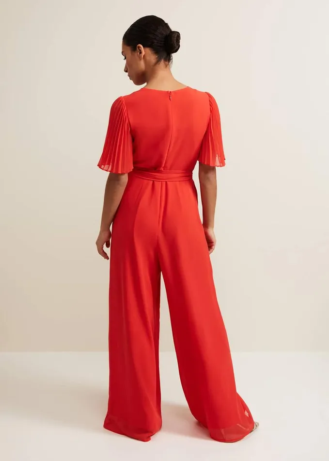 Phase Eight Petite Kendall Pleat Jumpsuit Orange Women Dresses