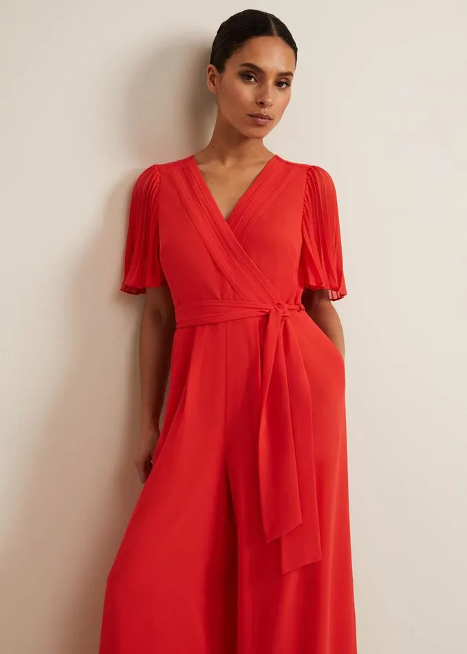 Phase Eight Petite Kendall Pleat Jumpsuit Orange Women Dresses