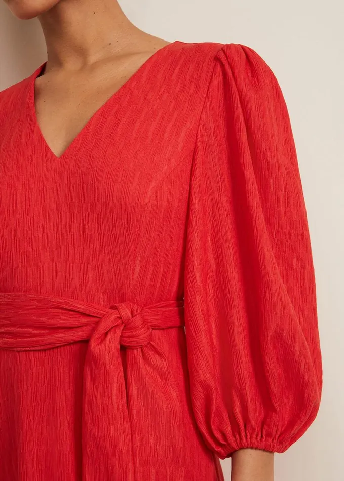 Phase Eight Petite Marilyn Puff Sleeve Midi Dress Orange Women Dresses
