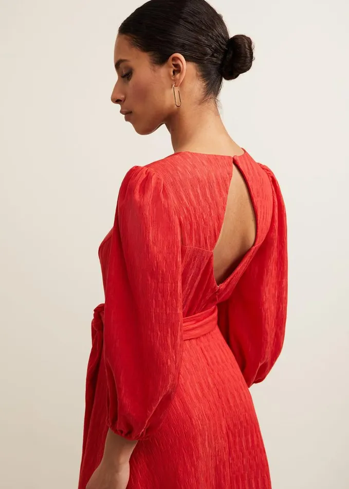 Phase Eight Petite Marilyn Puff Sleeve Midi Dress Orange Women Dresses
