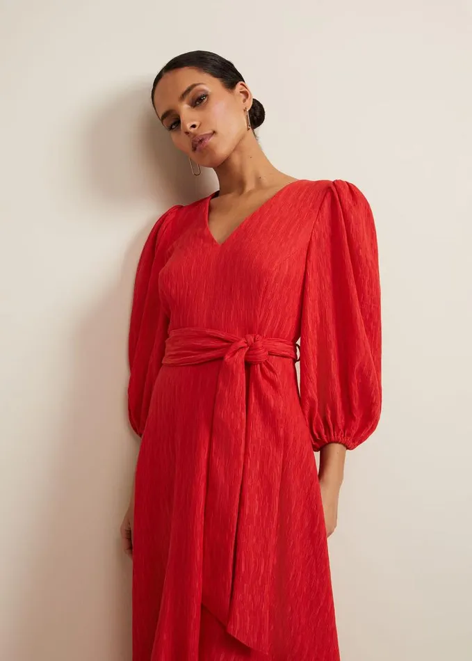 Phase Eight Petite Marilyn Puff Sleeve Midi Dress Orange Women Dresses