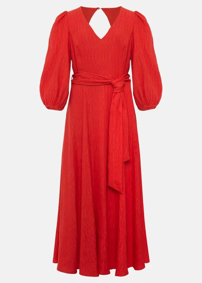 Phase Eight Petite Marilyn Puff Sleeve Midi Dress Orange Women Dresses