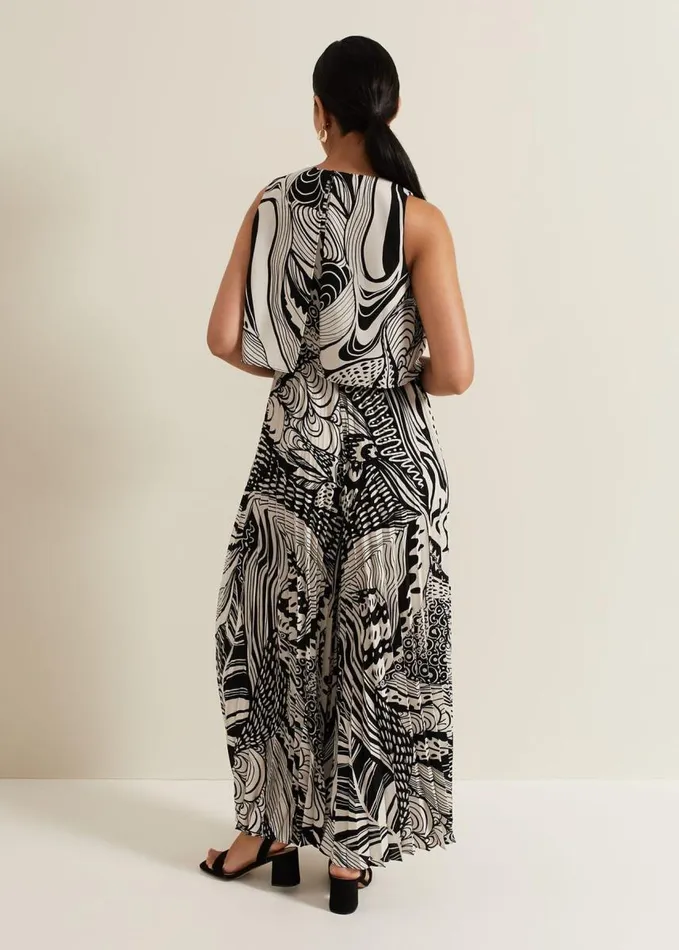 Phase Eight Petite Saskia Abstract Pleated Jumpsuit Black Women Dresses