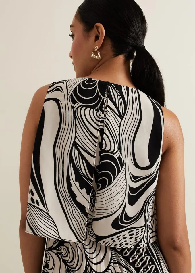 Phase Eight Petite Saskia Abstract Pleated Jumpsuit Black Women Dresses