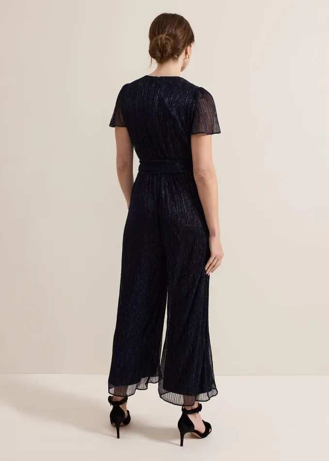 Phase Eight Petite Stella Blue Plisse Jumpsuit Blue Women Dresses