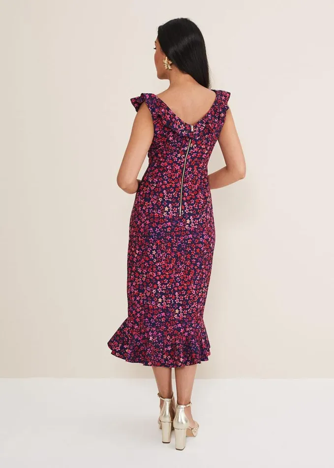 Phase Eight Petite Viola VNeck Ditsy Frill Dress Navymulti Women Dresses