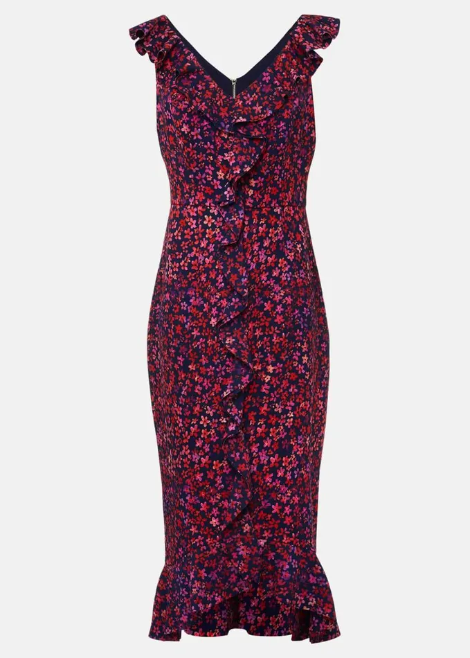Phase Eight Petite Viola VNeck Ditsy Frill Dress Navymulti Women Dresses