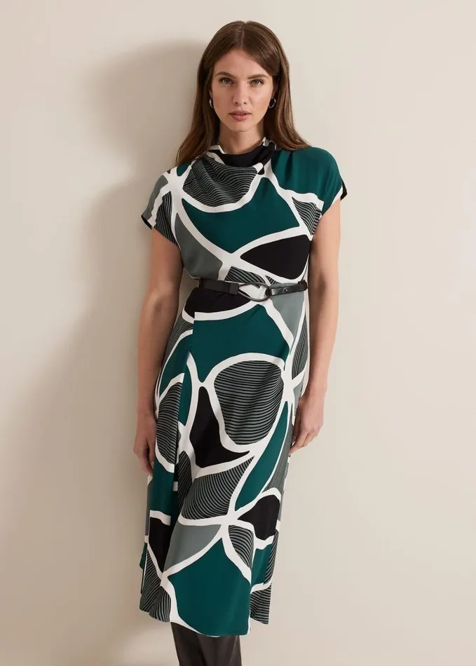 Phase Eight Petite Zaynab Swirl Cowl Neck Midi Dress Green Women Dresses