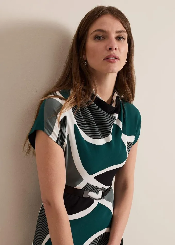 Phase Eight Petite Zaynab Swirl Cowl Neck Midi Dress Green Women Dresses