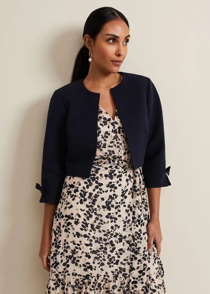 Phase Eight Petite Zoelle Bow Jacket Navy Women Jackets