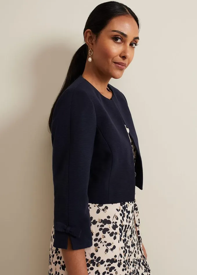 Phase Eight Petite Zoelle Bow Jacket Navy Women Jackets