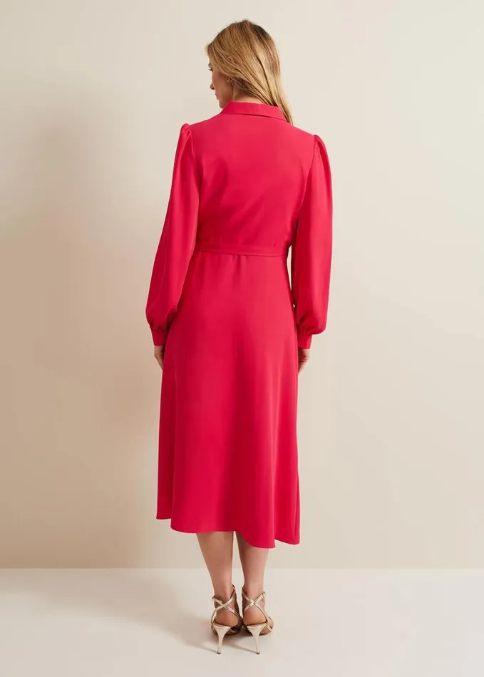 Phase Eight Philippa Long Sleeve Midi Dress Pink Women Dresses