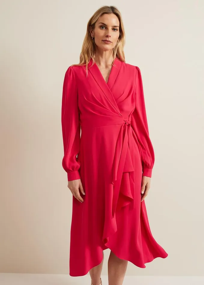 Phase Eight Philippa Long Sleeve Midi Dress Pink Women Dresses