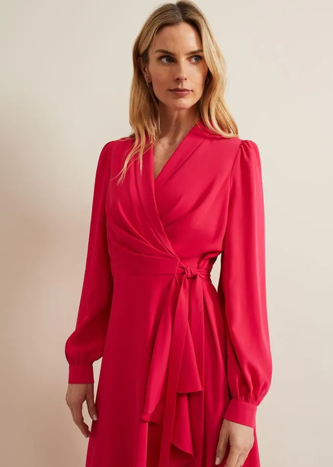 Phase Eight Philippa Long Sleeve Midi Dress Pink Women Dresses