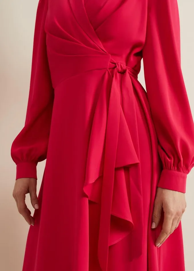Phase Eight Philippa Long Sleeve Midi Dress Pink Women Dresses