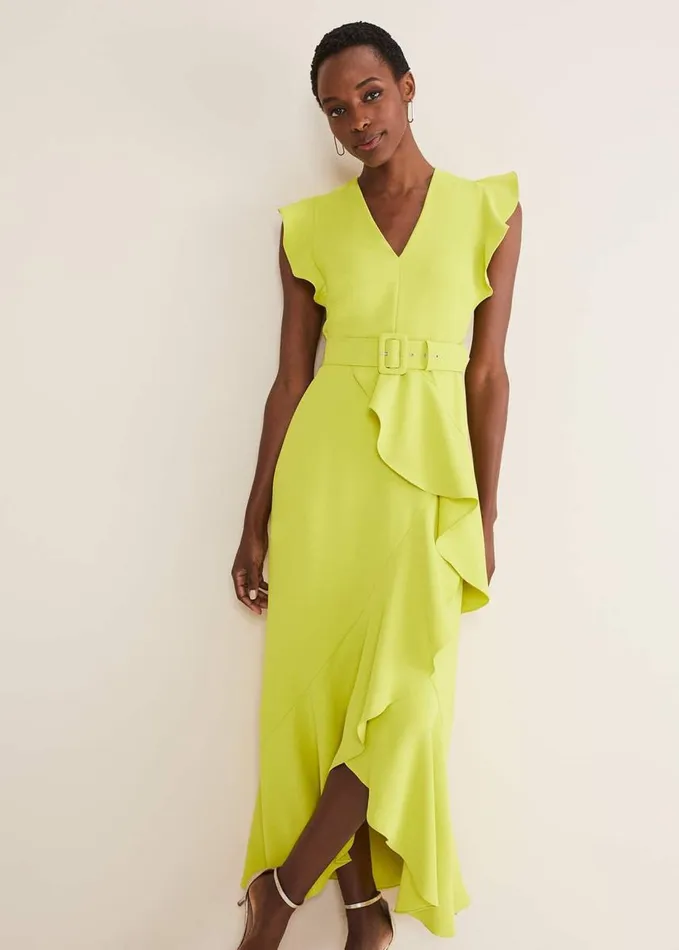 Phase Eight Phoebe Frill Maxi Dress Lime Women Dresses