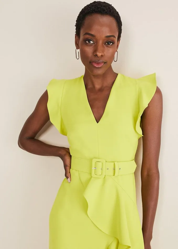Phase Eight Phoebe Frill Maxi Dress Lime Women Dresses
