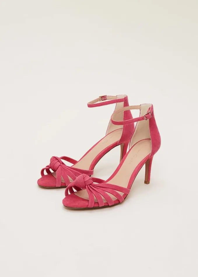 Phase Eight Pink Suede Open Toe Heels Raspberry Women Occasion Shoes