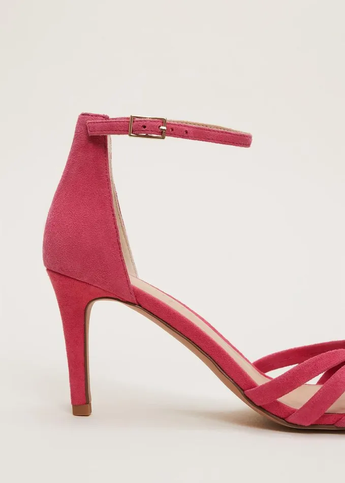 Phase Eight Pink Suede Open Toe Heels Raspberry Women Occasion Shoes