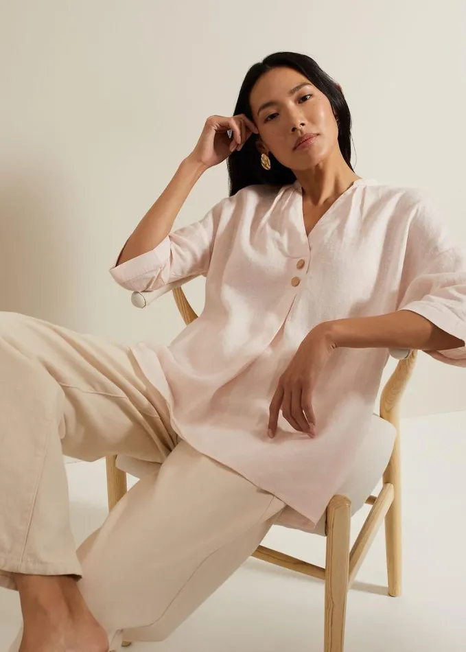 Phase Eight Posie Button Front Linen Shirt Pink Women Shirts and Blouses